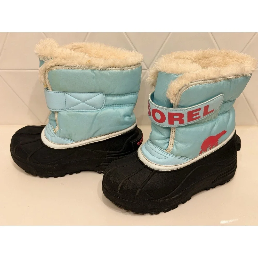 Sorel Kids Snow Boots Size 12 Blue Faux Fur‎ Waterproof Winter Boots NC1960